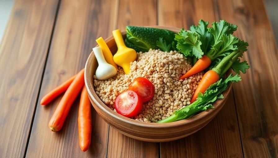 Wooden bowl of fresh vegetables and whole grains